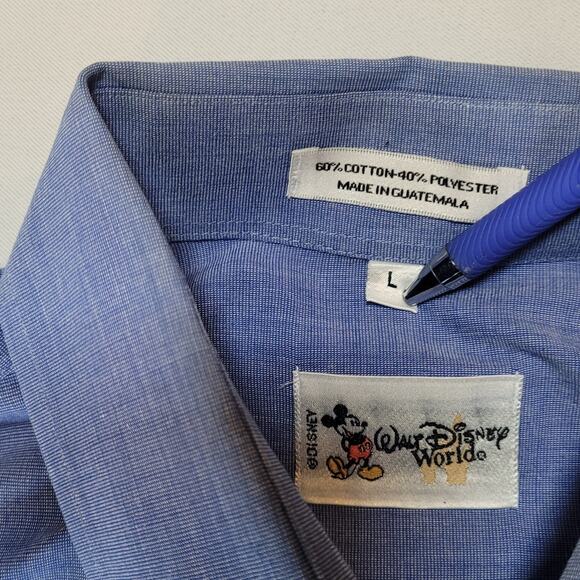 VNT Walt Disney World Mickey Mouse Men's Sz L Button Down Blue Pocket Logo Shirt - Picture 6 of 9